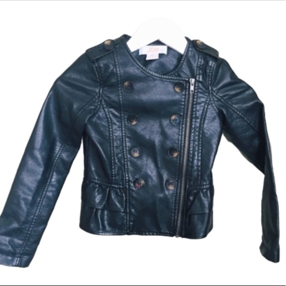 JOE FRESH Peplum Faux Leather Moto Biker Jacket With Zipper Front Black Girls 6Y - Picture 3 of 9
